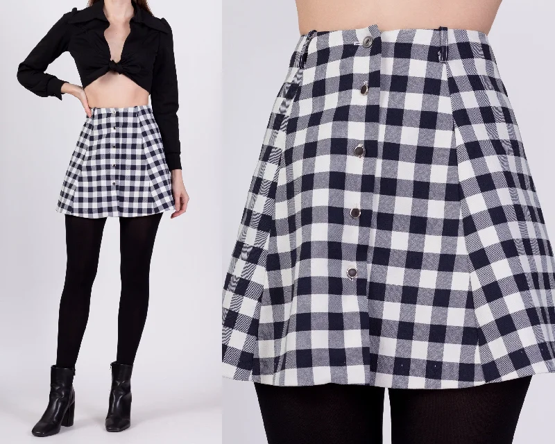 70s Gingham Button Front Mini Skirt - Extra Small, 23" lace skirt romantic