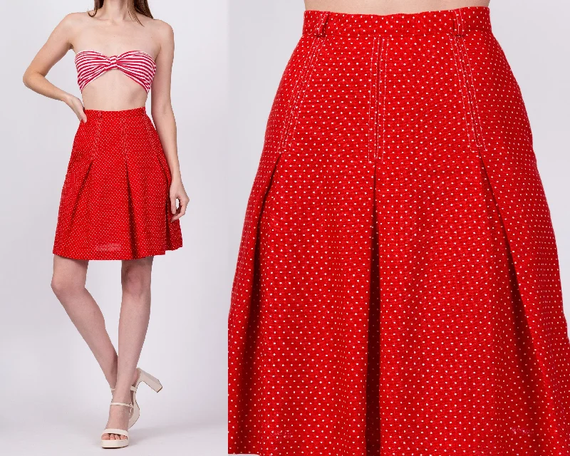 70s Red & White Polka Dot Skirt - Extra Small, 23.5" leather skirt sleek