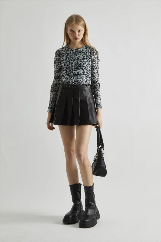 Black-PU Pleated Mini-Skirt wool skirt warm