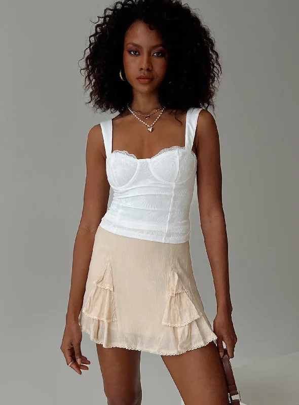 Foalie Ruffle Mini Skirt Beige elastic waist skirt