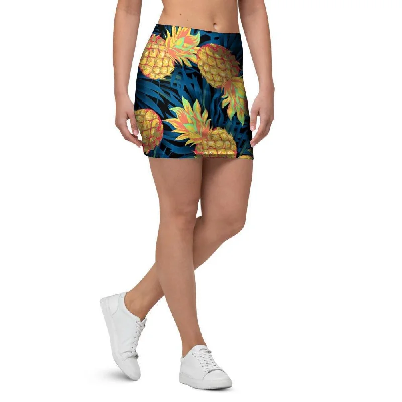 Golden Pineapple Edm Hawaiian Print Mini Skirt zip skirt side