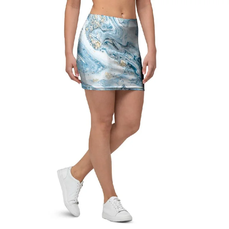 Golden Powder Blue Marble Mini Skirt relaxed fit skirt