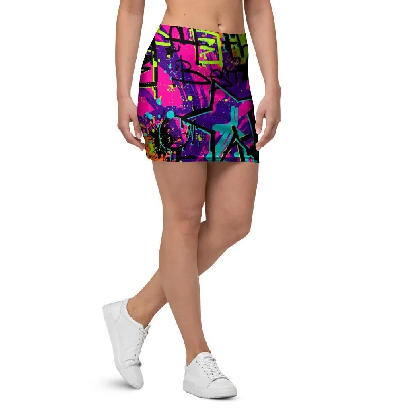 Graffiti Airbrush Print Mini Skirt linen skirt natural