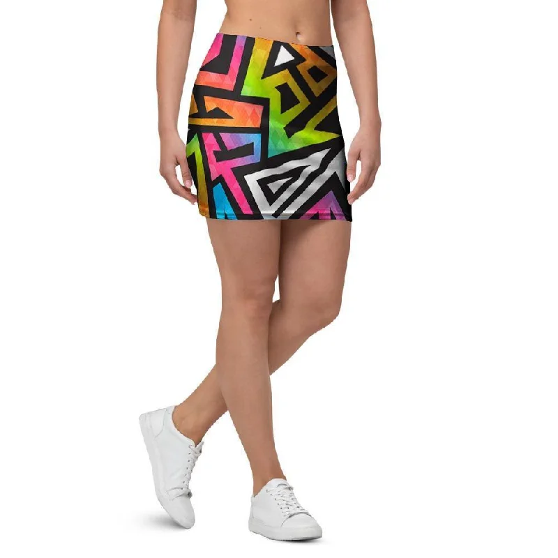 Graffiti Geometric Abstract Mini Skirt cashmere skirt fine