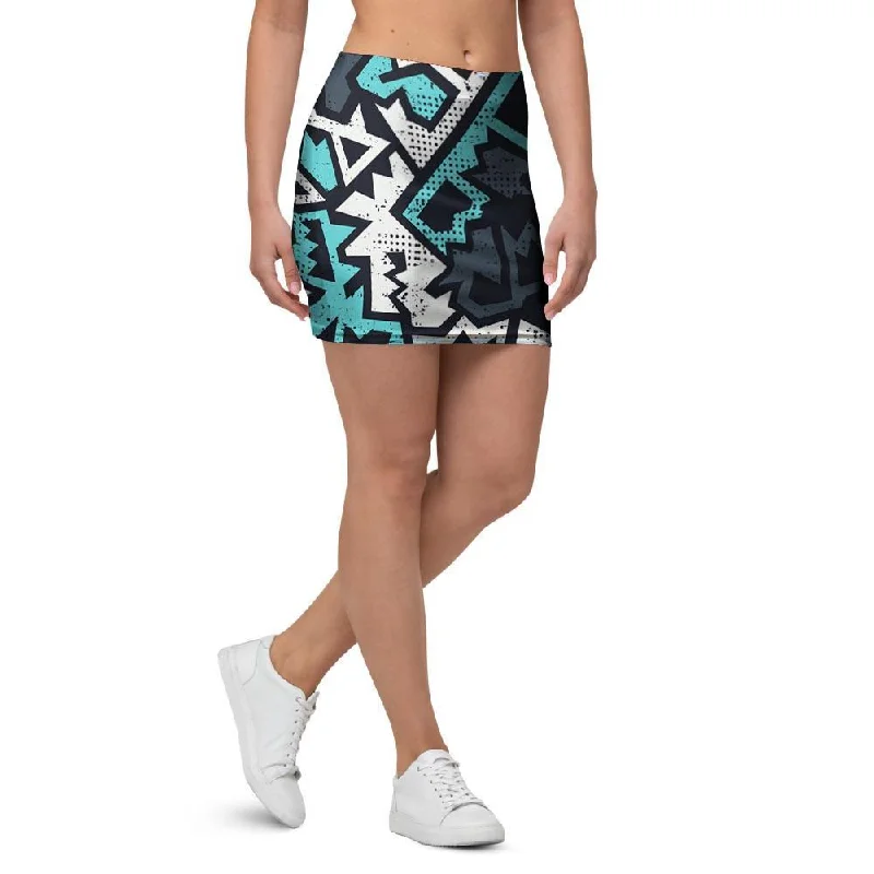 Graffiti Geometric Print Mini Skirt denim skirt classic