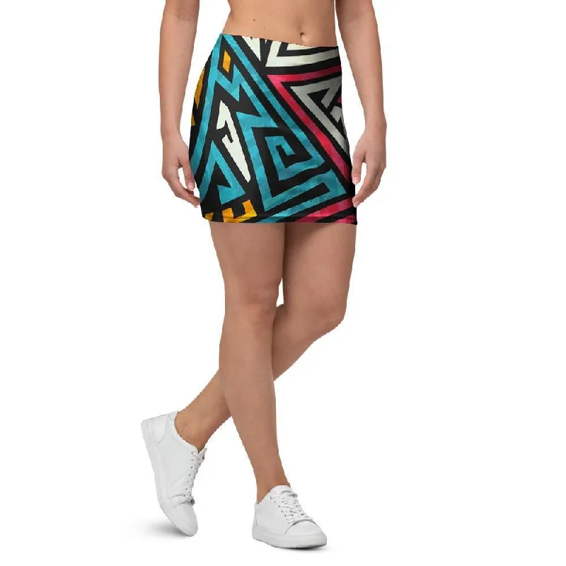 Graffiti geometric seamless pattern Mini Skirt ribbed skirt waist