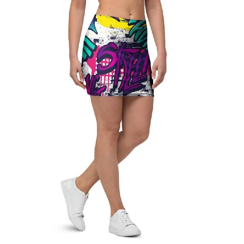 Graffiti Hiphop Print Mini Skirt corduroy skirt textured