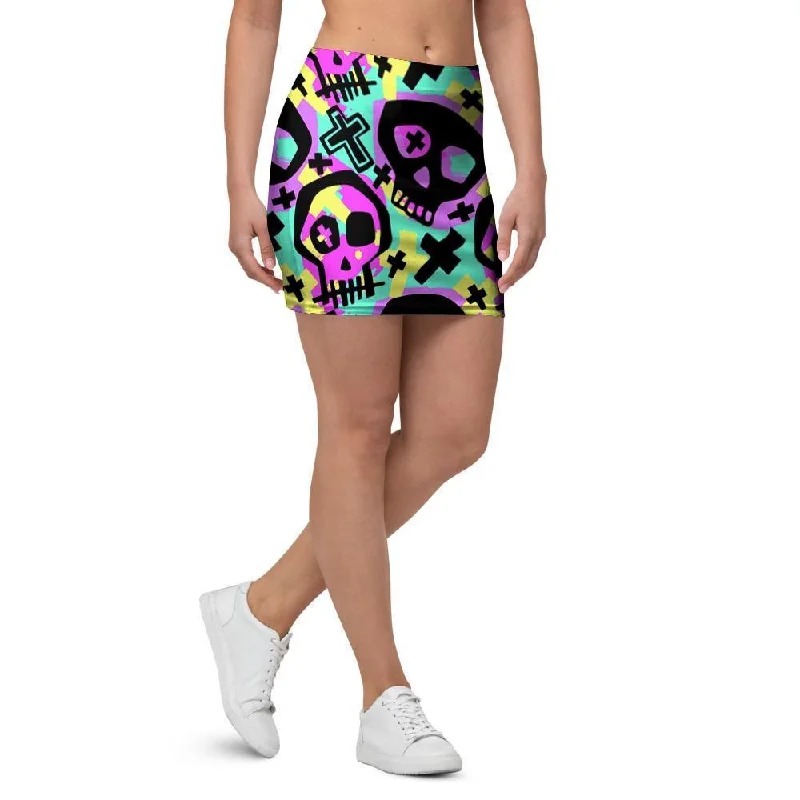 Graffiti Skull Mini Skirt tiered skirt playful