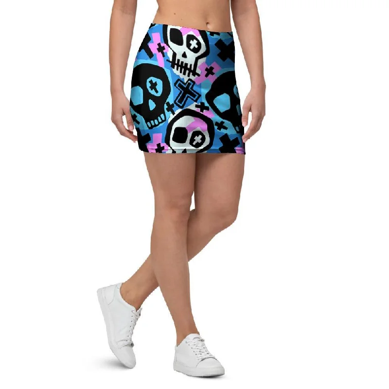 Graffiti Skull Print Mini Skirt denim skirt durable