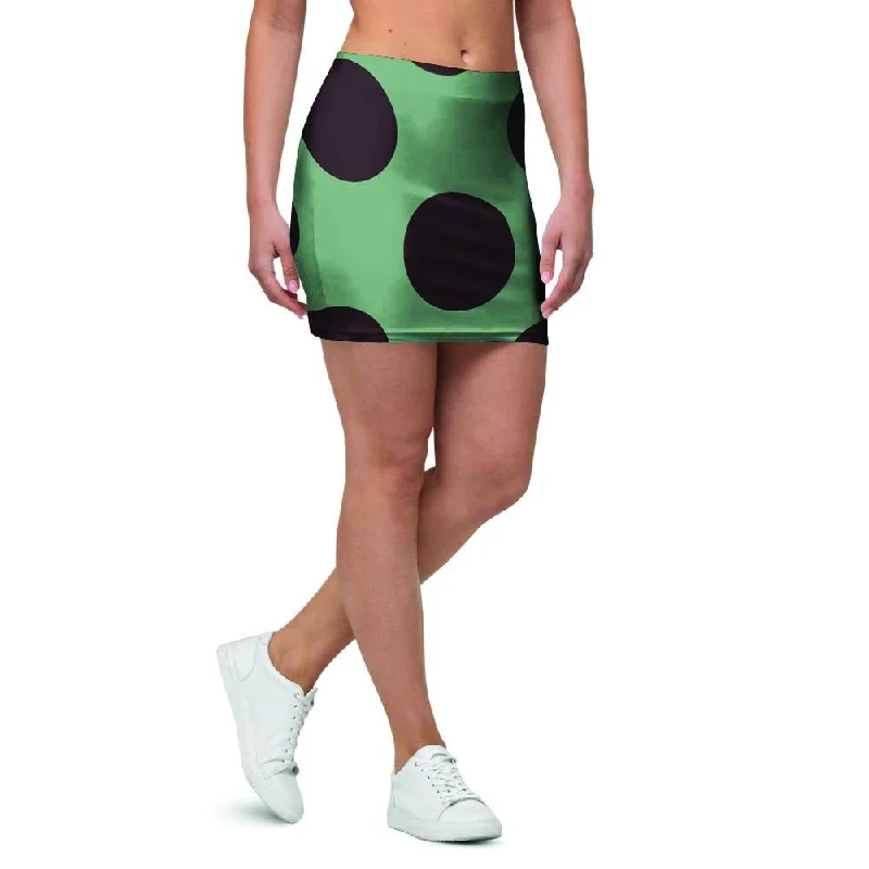 Green And Black Polka Dot Mini Skirt velvet skirt plush