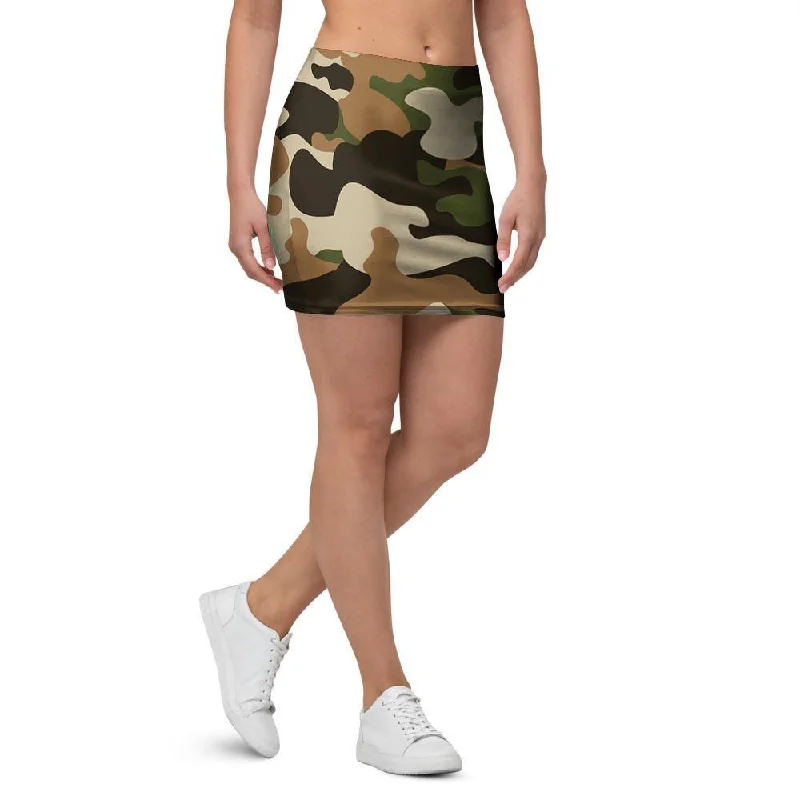 Green And Brown Camouflage Print Mini Skirt breathable skirt fabric