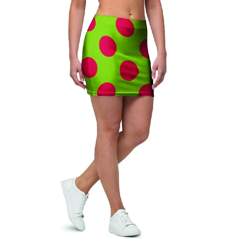 Green And Red Polka Dot Mini Skirt velvet skirt rich