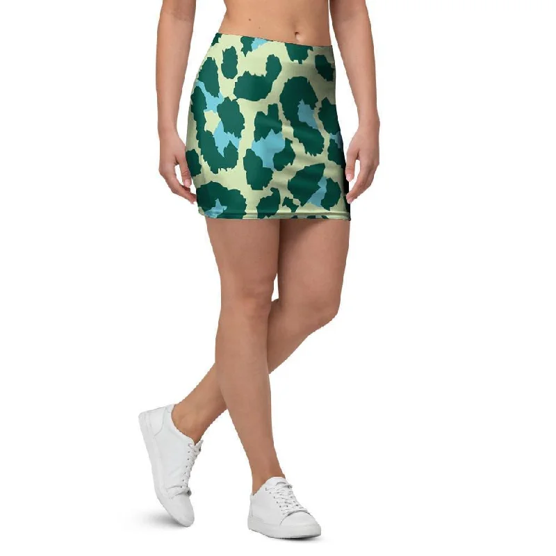 Green Cheetah Mini Skirt belted skirt waist