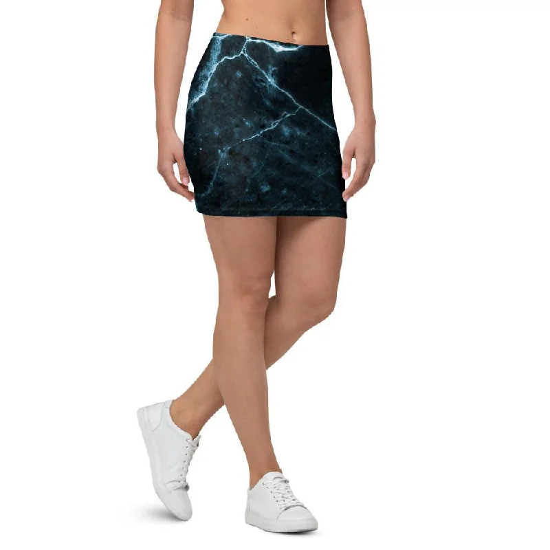 Green Cracked Marble Mini Skirt denim skirt casual