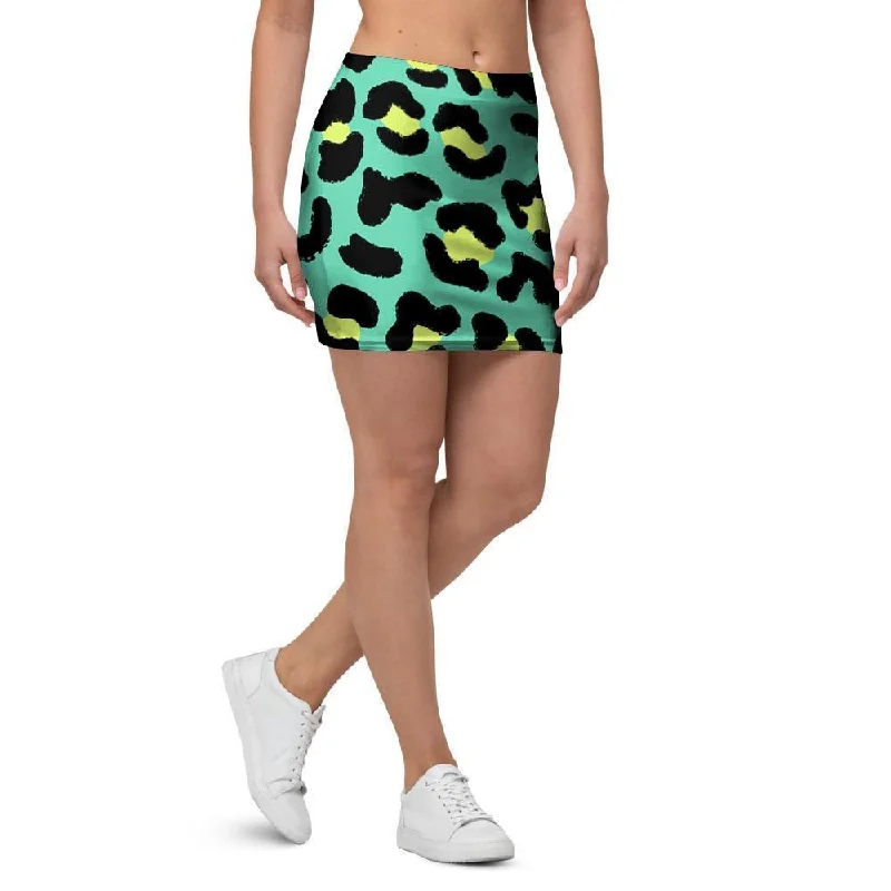 Green Leopard Mini Skirt wool skirt breathable