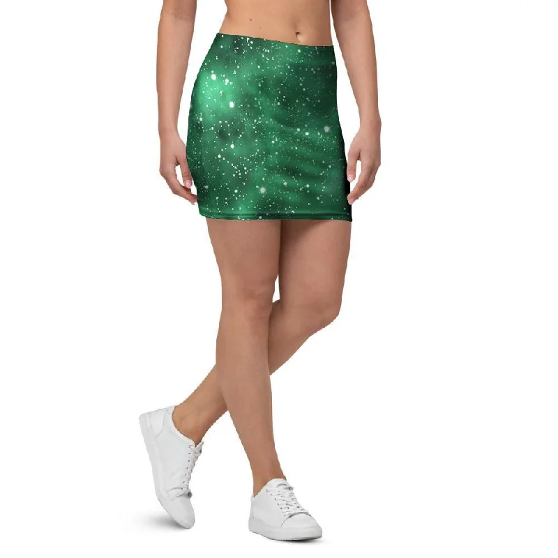 Green Nebula Galaxy Mini Skirt ribbed skirt waist