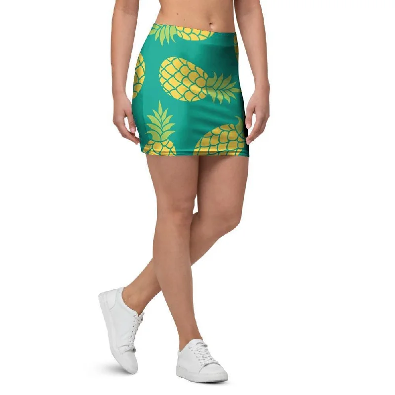 Green Pineapple Print Mini Skirt boho skirt vibe