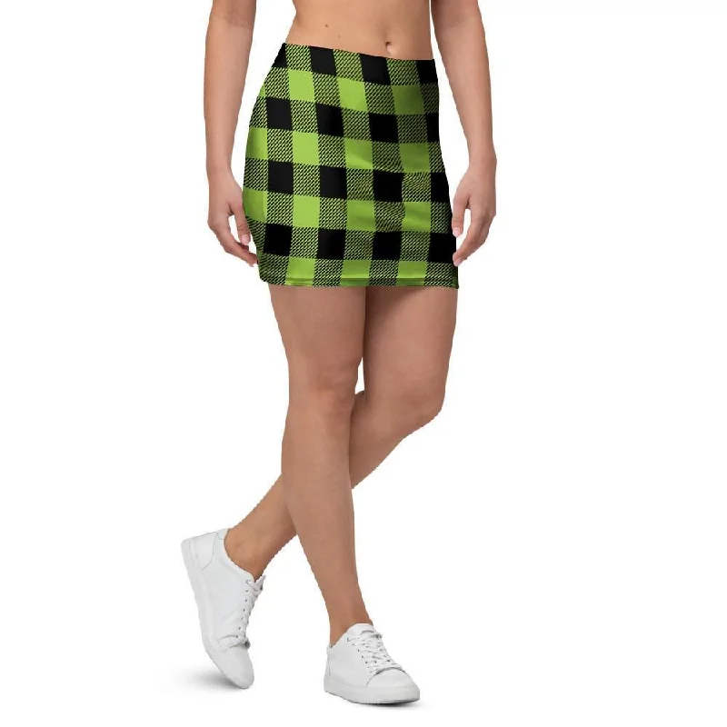 Green Plaid Mini Skirt lightweight skirt design