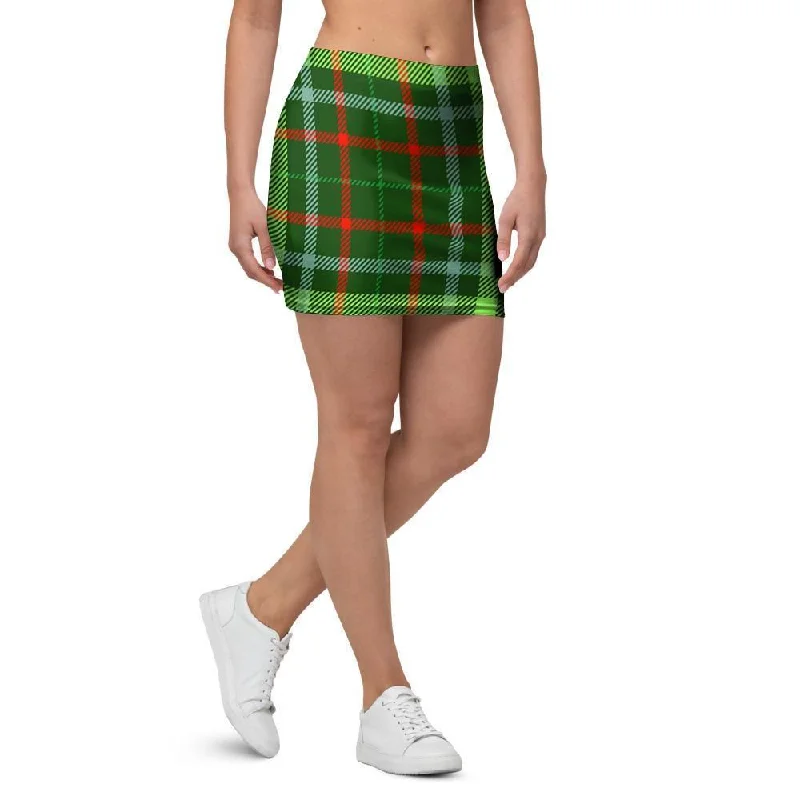 Green Plaid Tartan Mini Skirt chiffon skirt lightweight