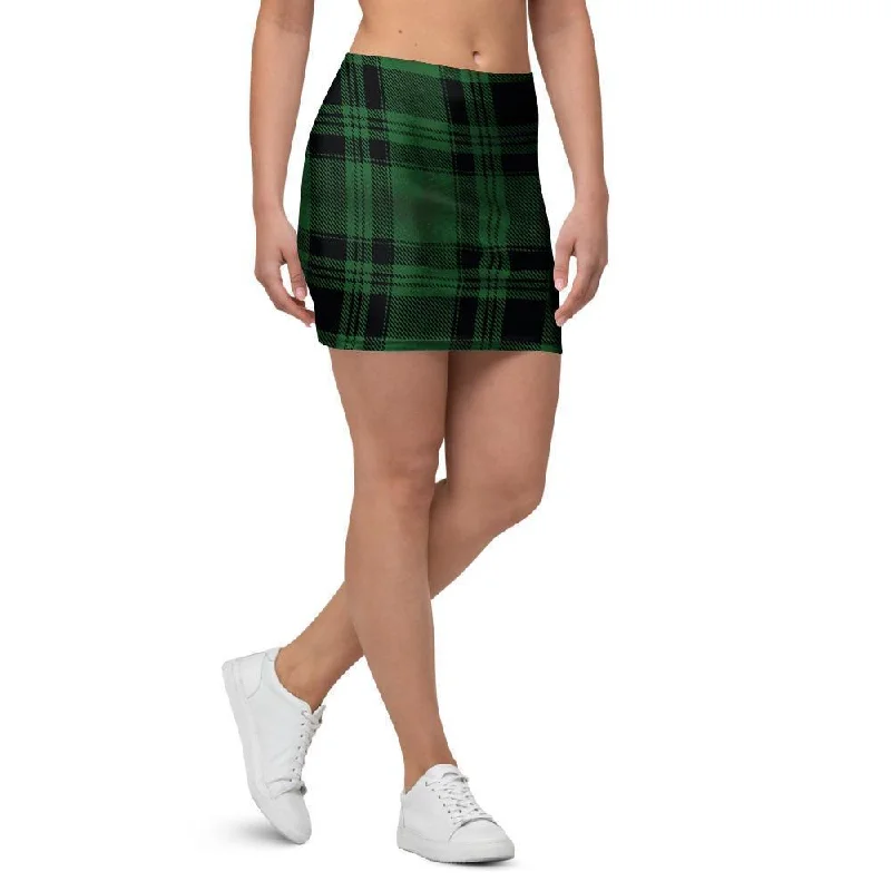 Green Plaid Tartan Sottish Mini Skirt velvet skirt glossy