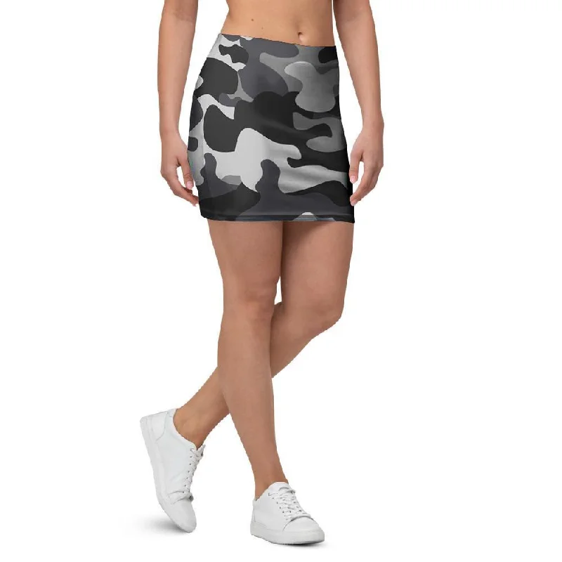 Grey Camouflage Print Mini Skirt chiffon skirt flowing