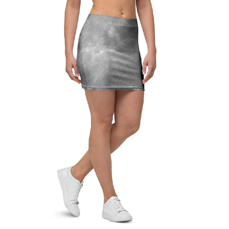 Grey Marble Mini Skirt zip skirt side