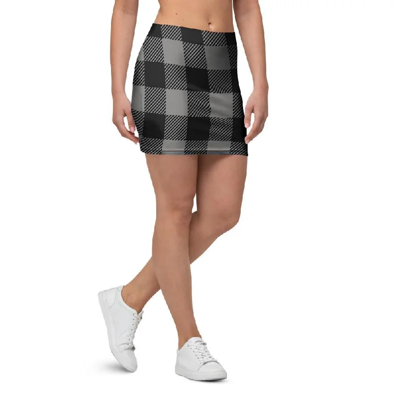 Grey Plaid Mini Skirt denim skirt durable