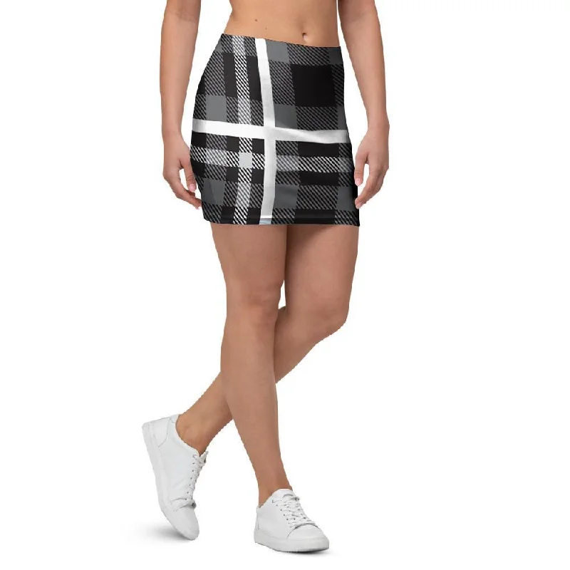 Grey Plaid Tartan Mini Skirt denim skirt fashionable