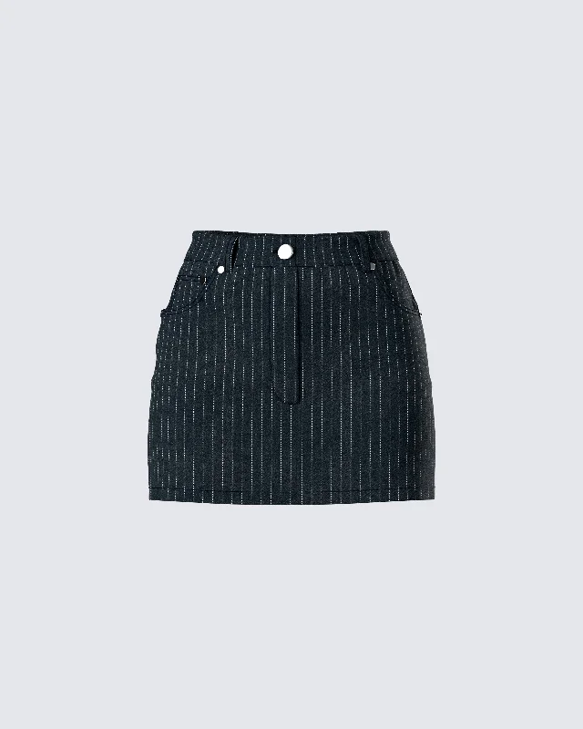 Jennifer Black Stripe Mini Skirt wool skirt warm