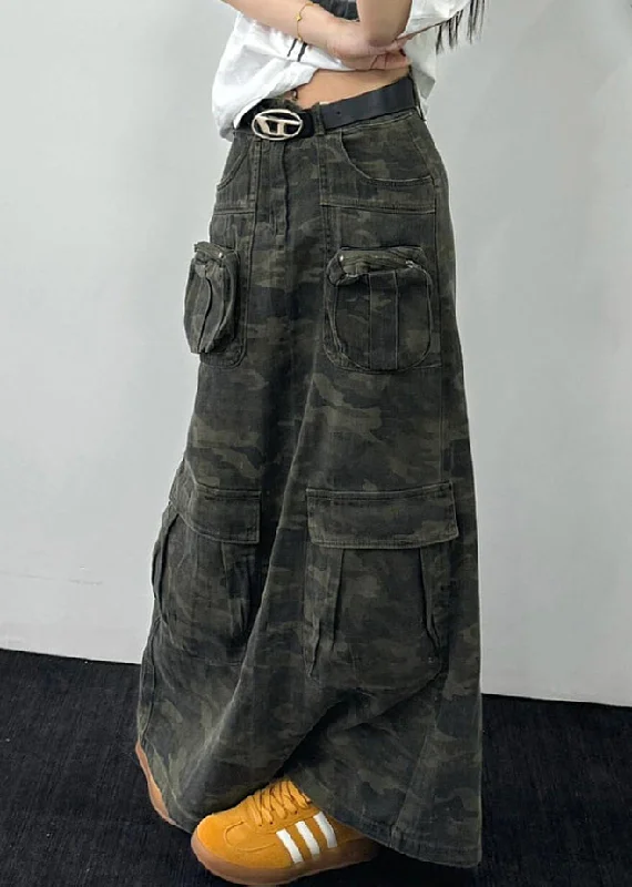 Original Design Camouflage Pockets Denim Maxi Skirts Fall wool skirt sturdy