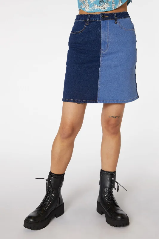 Split Wash Denim Mini Skirt leather skirt sleek