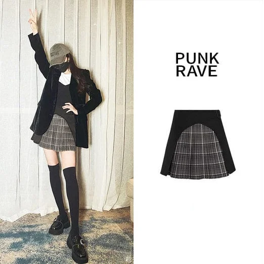 Women's Grunge Plaid Splice Pleated Skirt velvet skirt plush