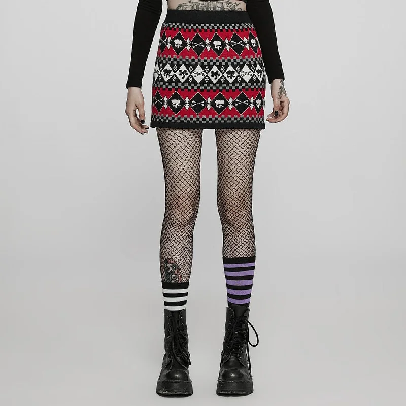 Women's Grunge Skull Diamond Knitted Skirt wool skirt breathable