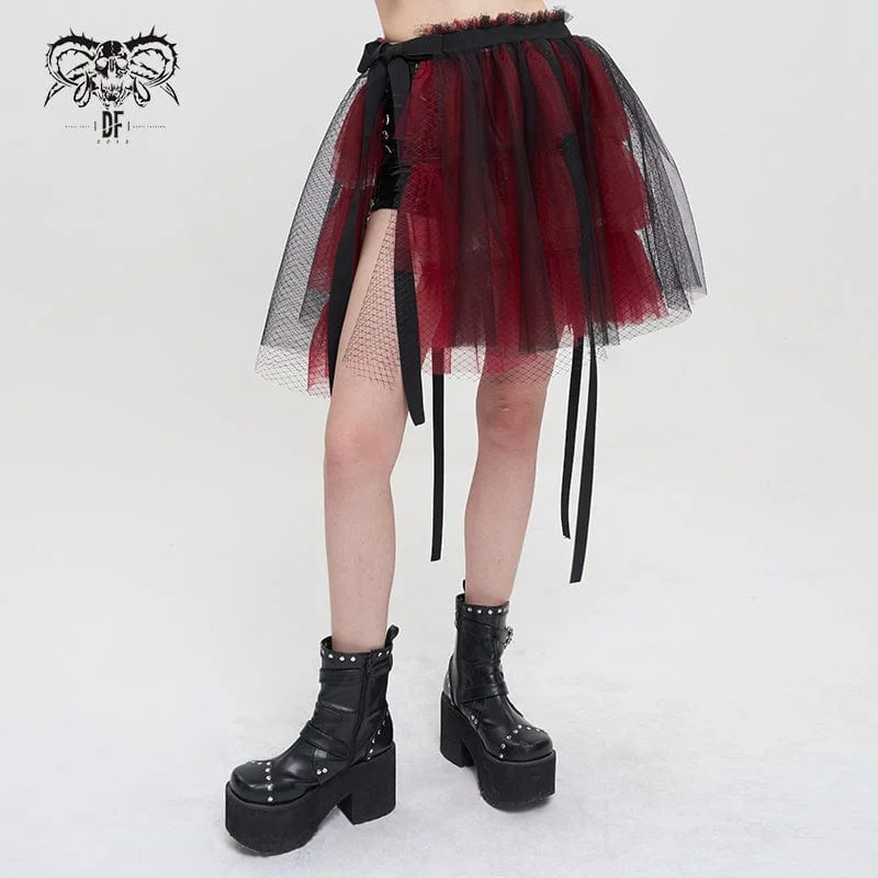 Women's Lolita Strappy Layered Mesh Skirt a-line skirt cut